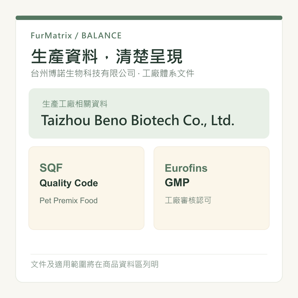 FurMatrix 魚油生產工廠品質資料