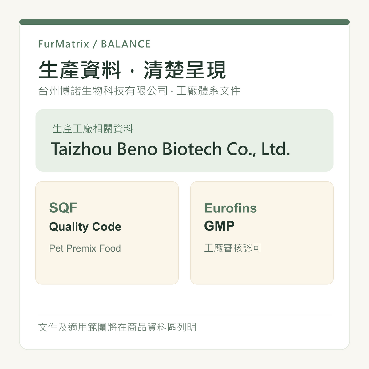 FurMatrix 魚油生產工廠品質資料